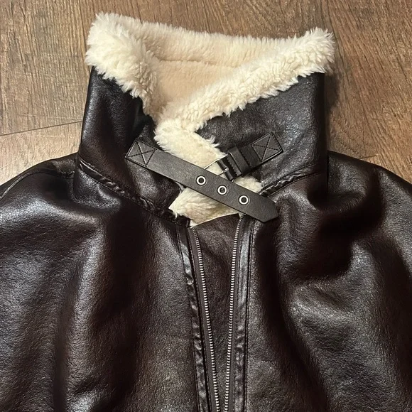 Laundry By Shelli Segal Brown Bomber Jacket with Cream Lining - Picture 6 of 10